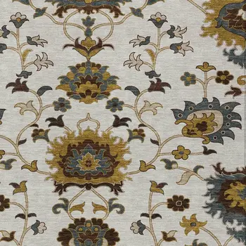9' X 12' Ivory Gray And Gold Floral Washable Indoor Outdoor Area Rug