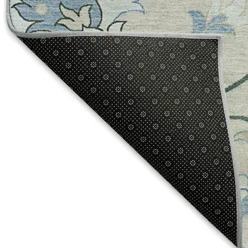 5' X 8' Beige Blue And Ivory Floral Washable Indoor Outdoor Area Rug