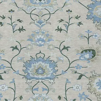 5' X 8' Beige Blue And Ivory Floral Washable Indoor Outdoor Area Rug