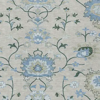 8' X 10' Beige Blue And Ivory Floral Washable Indoor Outdoor Area Rug