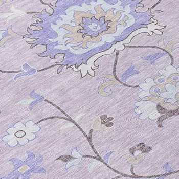 8' Blush Lavender And Beige Round Floral Washable Indoor Outdoor Area Rug