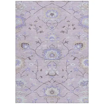 8' X 10' Blush Lavender And Beige Floral Washable Indoor Outdoor Area Rug