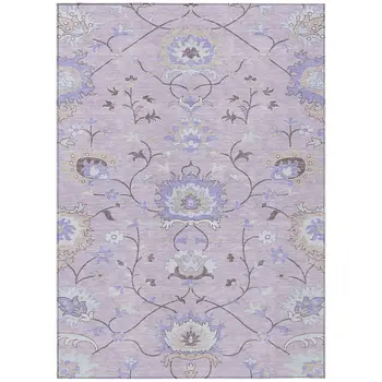 8' X 10' Blush Lavender And Beige Floral Washable Indoor Outdoor Area Rug