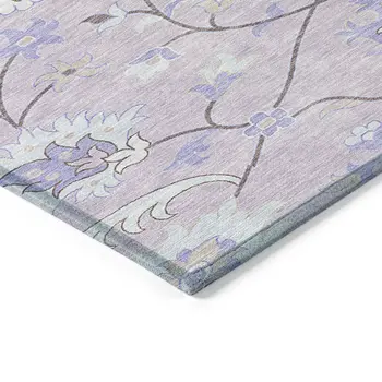 10' X 14' Blush Lavender And Beige Floral Washable Indoor Outdoor Area Rug
