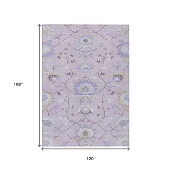 10' X 14' Blush Lavender And Beige Floral Washable Indoor Outdoor Area Rug