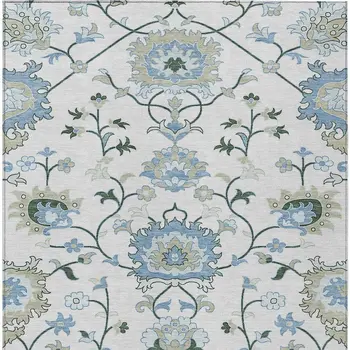 5' X 8' Ivory Blue And Beige Floral Washable Indoor Outdoor Area Rug