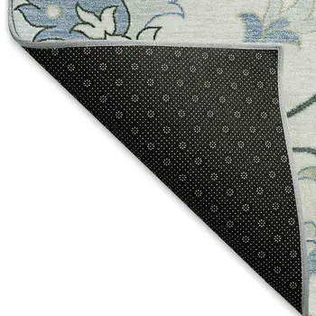 8' X 10' Ivory Blue And Beige Floral Washable Indoor Outdoor Area Rug