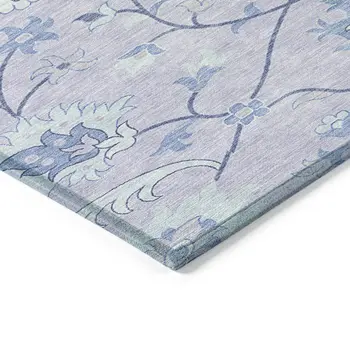 3' X 5' Lilac And Ivory Floral Washable Indoor Outdoor Area Rug