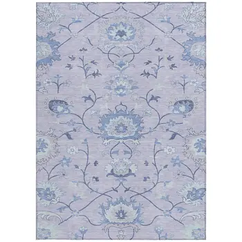 3' X 5' Lilac And Ivory Floral Washable Indoor Outdoor Area Rug