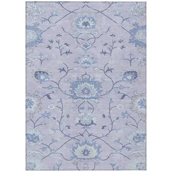 5' X 8' Lilac And Ivory Floral Washable Indoor Outdoor Area Rug