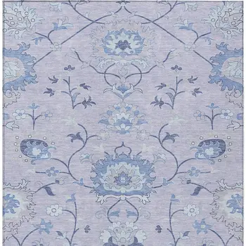 8' X 10' Lilac And Ivory Floral Washable Indoor Outdoor Area Rug