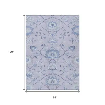 8' X 10' Lilac And Ivory Floral Washable Indoor Outdoor Area Rug