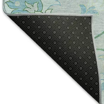 10' X 14' Mint Green Teal Blue And Ivory Floral Washable Indoor Outdoor Area Rug