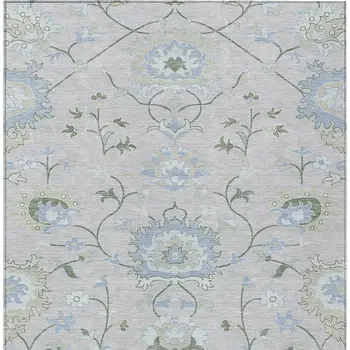 8' X 10' Pearl And Ivory Floral Washable Indoor Outdoor Area Rug