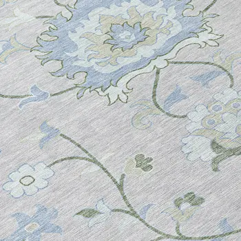 8' X 10' Pearl And Ivory Floral Washable Indoor Outdoor Area Rug