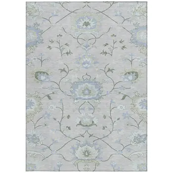10' X 14' Pearl And Ivory Floral Washable Indoor Outdoor Area Rug