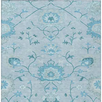 3' X 5' Sky Blue And Ivory Floral Washable Indoor Outdoor Area Rug