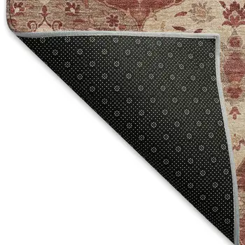8' Rust Burgundy And Ivory Round Floral Medallion Washable Indoor Outdoor Area Rug
