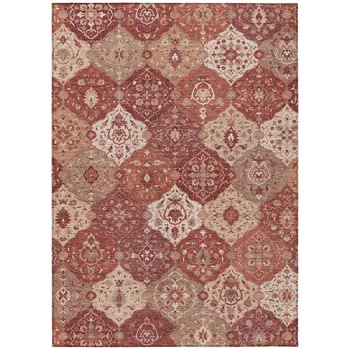 10' X 14' Rust Burgundy And Ivory Floral Medallion Washable Indoor Outdoor Area Rug