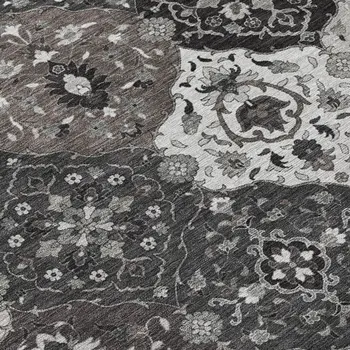 5' X 8' Gray Charcoal And Ivory Floral Medallion Washable Indoor Outdoor Area Rug