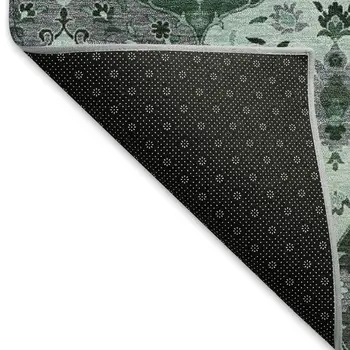 9' X 12' Green Ivory And Gray Floral Medallion Washable Indoor Outdoor Area Rug