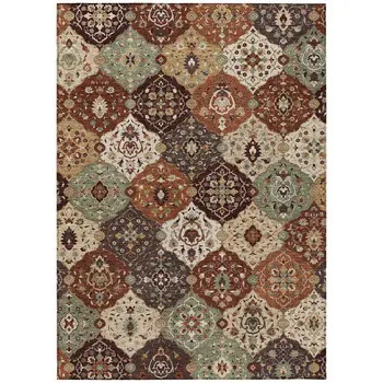 3' X 5' Chili Red Beige And Copper Floral Medallion Washable Indoor Outdoor Area Rug