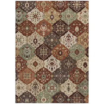 5' X 8' Chili Red Beige And Copper Floral Medallion Washable Indoor Outdoor Area Rug