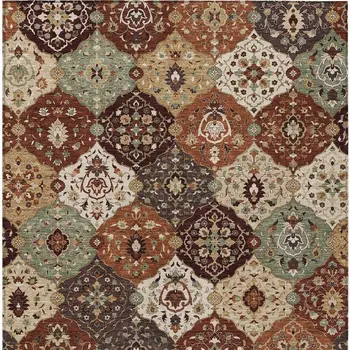 9' X 12' Chili Red Beige And Copper Floral Medallion Washable Indoor Outdoor Area Rug