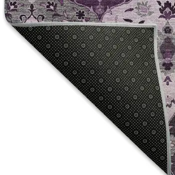 3' X 5' Purple And Ivory Floral Medallion Washable Indoor Outdoor Area Rug