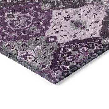 8' X 10' Purple And Ivory Floral Medallion Washable Indoor Outdoor Area Rug