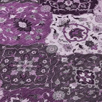 8' X 10' Purple And Ivory Floral Medallion Washable Indoor Outdoor Area Rug