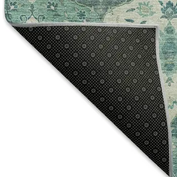 8' Teal Blue And Ivory Round Floral Medallion Washable Indoor Outdoor Area Rug