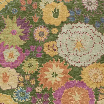 9' X 12' Artichoke Green Gold And Pink Floral Washable Indoor Outdoor Area Rug