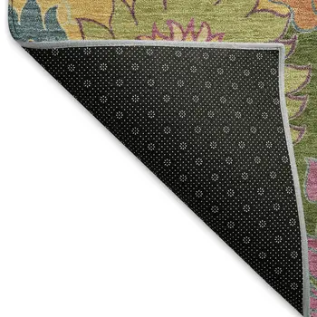 10' X 14' Artichoke Green Gold And Pink Floral Washable Indoor Outdoor Area Rug