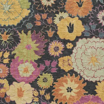 3' X 5' Black Gold And Pink Floral Washable Indoor Outdoor Area Rug