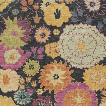 5' X 8' Black Gold And Pink Floral Washable Indoor Outdoor Area Rug
