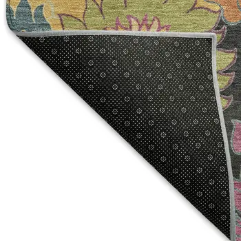 5' X 8' Black Gold And Pink Floral Washable Indoor Outdoor Area Rug