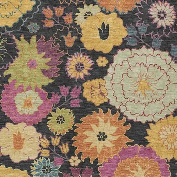 8' X 10' Black Gold And Pink Floral Washable Indoor Outdoor Area Rug