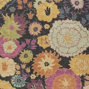 9' X 12' Black Gold And Pink Floral Washable Indoor Outdoor Area Rug