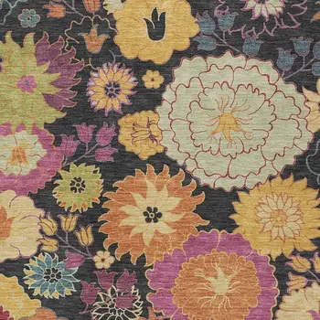 10' X 14' Black Gold And Pink Floral Washable Indoor Outdoor Area Rug