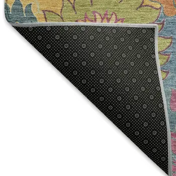 10' X 14' Blue Gold And Pink Floral Washable Indoor Outdoor Area Rug