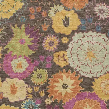 5' X 8' Chocolate Gold And Pink Floral Washable Indoor Outdoor Area Rug