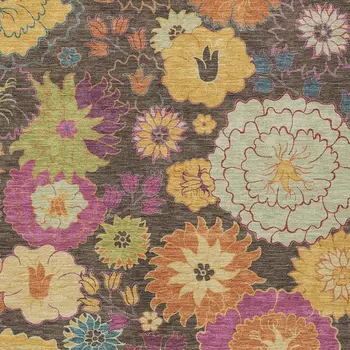 8' X 10' Chocolate Gold And Pink Floral Washable Indoor Outdoor Area Rug