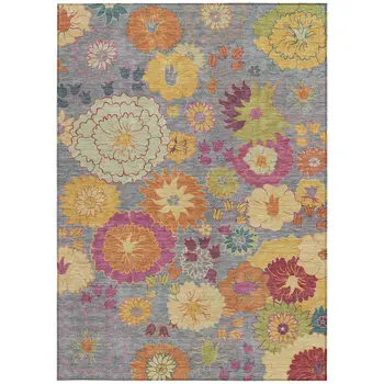 5' X 8' Gray Gold And Pink Floral Washable Indoor Outdoor Area Rug