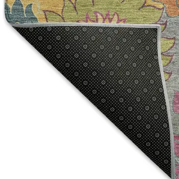 8' Gray Gold And Pink Round Floral Washable Indoor Outdoor Area Rug