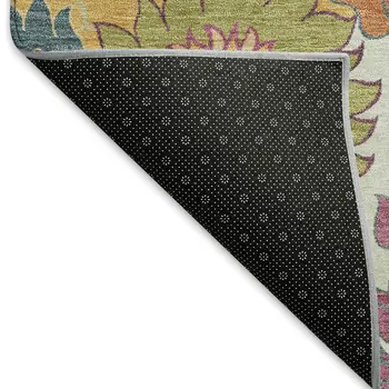 9' X 12' Ivory Gold And Pink Floral Washable Indoor Outdoor Area Rug