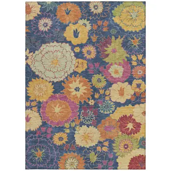 3' X 5' Navy Blue Gold And Pink Floral Washable Indoor Outdoor Area Rug