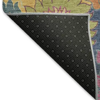 3' X 5' Navy Blue Gold And Pink Floral Washable Indoor Outdoor Area Rug
