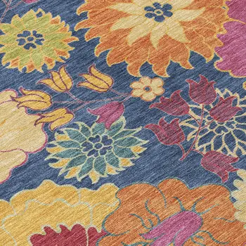 3' X 5' Navy Blue Gold And Pink Floral Washable Indoor Outdoor Area Rug