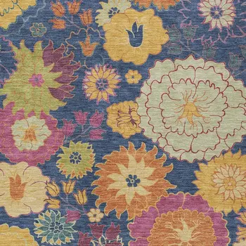 10' X 14' Navy Blue Gold And Pink Floral Washable Indoor Outdoor Area Rug